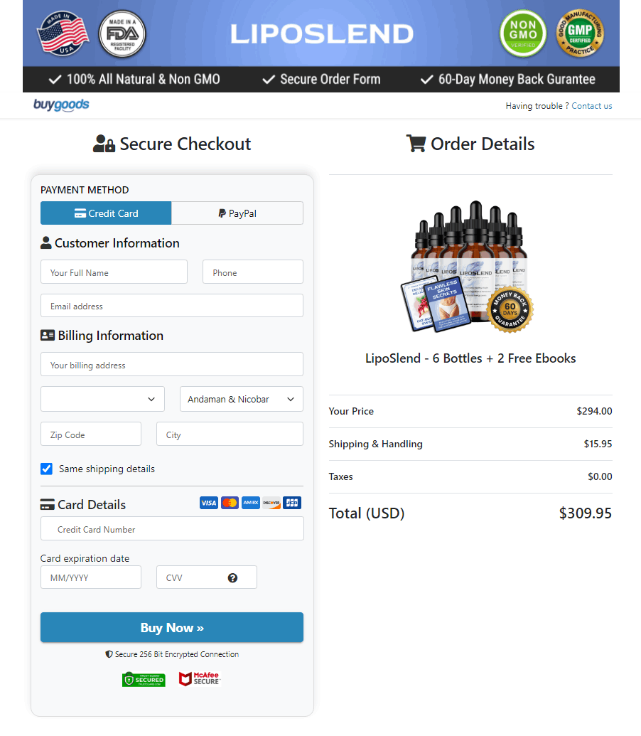 LipoSlend Secured Order Page